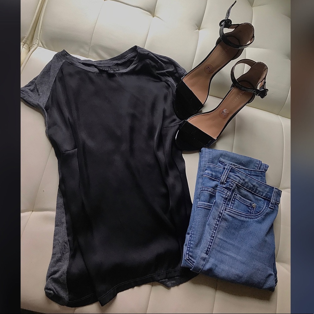 Black satin front top